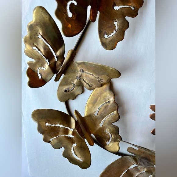Vintage MCM Brass & Copper Butterfly Daisy Wall Art Set - Picture 5 of 10